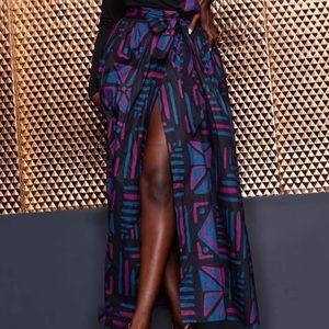 Long African wrap shirt with high slit.